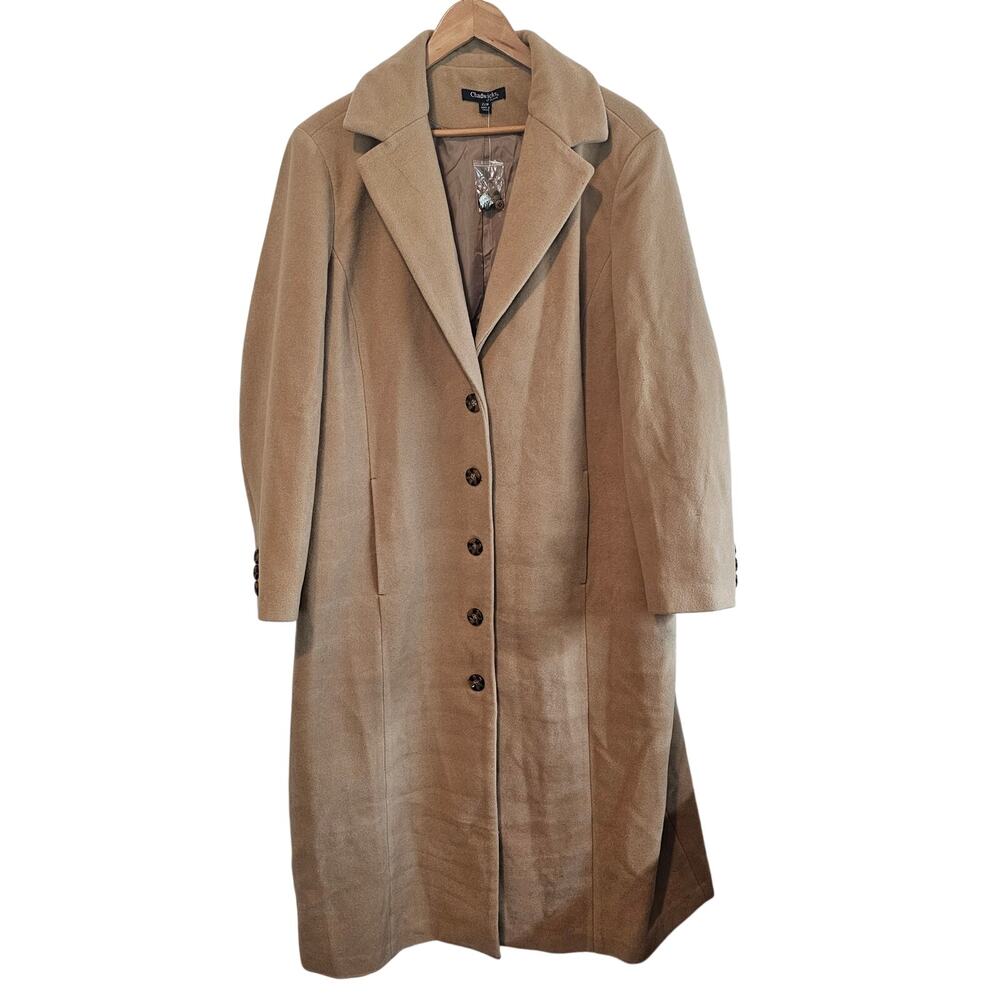 Chadwicks Wool Coat Womens Size 22W Preppy Mod Lined Pleated Academia Neutral